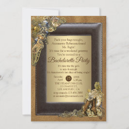 Steampunk Wedding on Suede Bachelorette Kaart