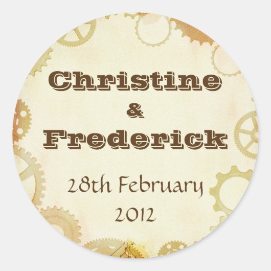 Steampunk Wedding, ronde souvenir sticker (Voorkant)