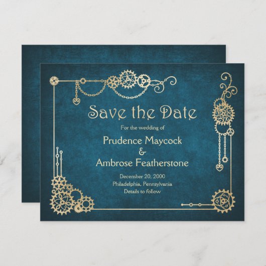 Steampunk Wedding Save The Date (Voorkant / Achterkant)