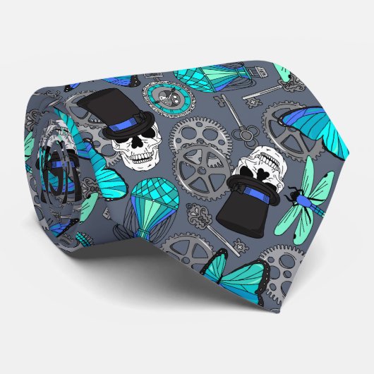 Steampunk Wedding Skulls in Top Hats Pattern Stropdas (Opgerold)