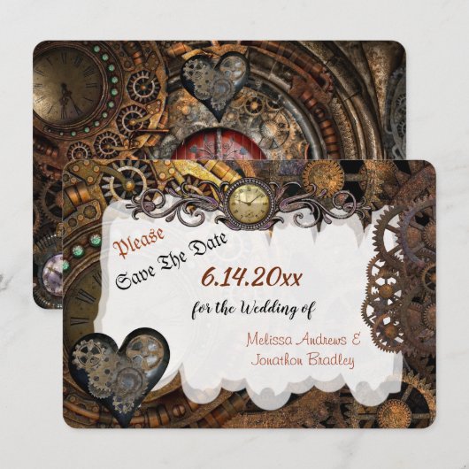 Steampunk Wedding Sla de datum op Feestdagenkaart (Voorkant / Achterkant)