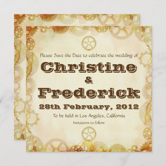 Steampunk Wedding, sparen de datumaankondiging Save The Date (Voorkant / Achterkant)