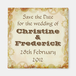 Steampunk Wedding Square, save the date magneet