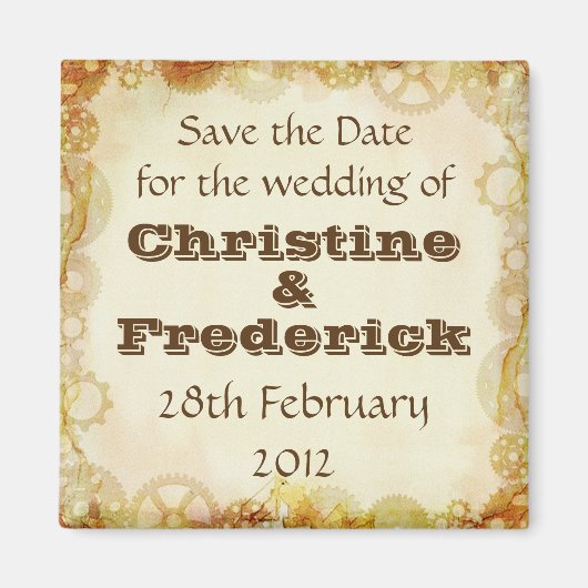 Steampunk Wedding Square, save the date magneet (Voorkant)