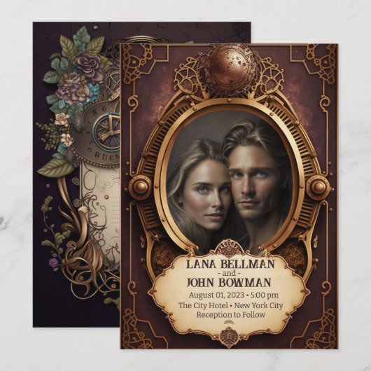 Steampunk Wedding Uitnodiging (Voorkant / Achterkant)