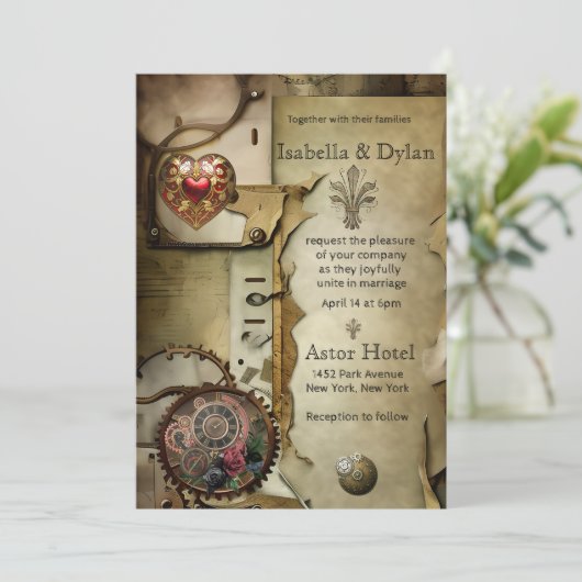 Steampunk Wedding Uitnodiging (Staand voorkant)