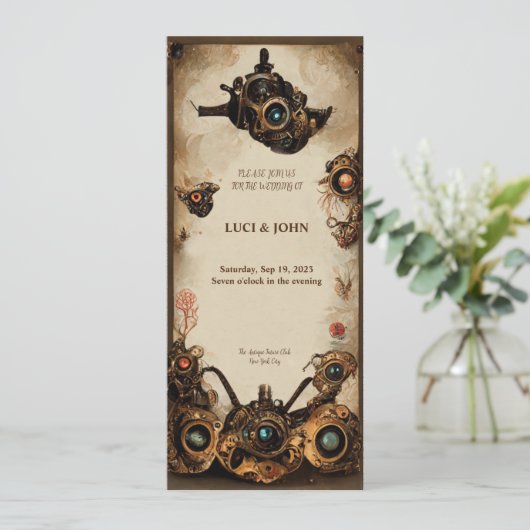 Steampunk Wedding Uitnodiging (Staand voorkant)