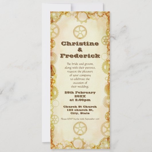 Steampunk Wedding, uitnodiging van 4 x 9,25 inch (Voorkant)