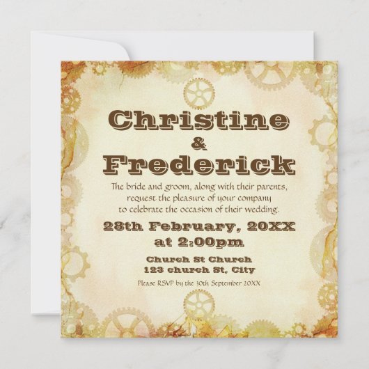 Steampunk Wedding, uitnodiging van 5,25 x 5,25 inc (Voorkant)
