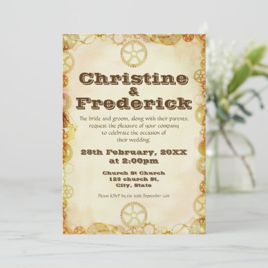 Steampunk Wedding, uitnodiging van 5 x 7 inch (Staand voorkant)