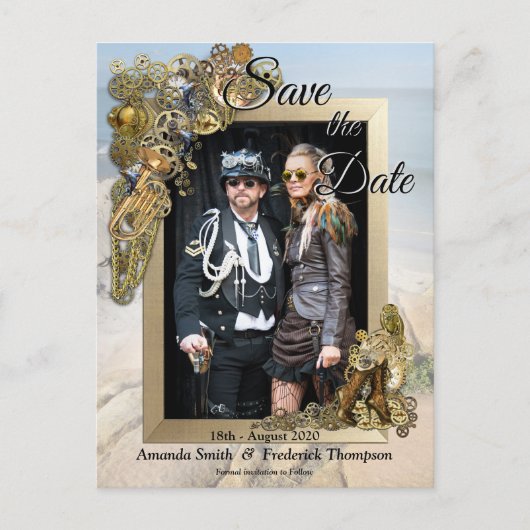 Steampunk Wedding van het Zee Save the Date Aankondigingskaart (Voorkant)