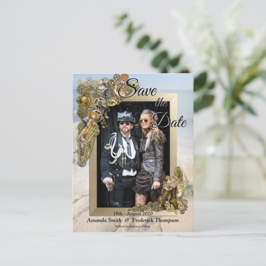 Steampunk Wedding van het Zee Save the Date Aankondigingskaart (Staand voorkant)