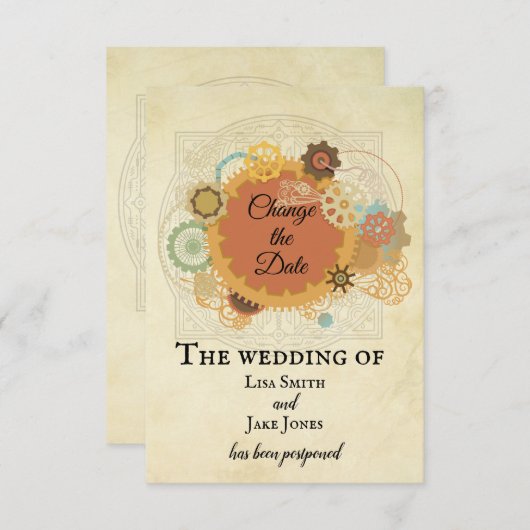 Steampunk Wedding verander de Datum Industrieel Kaart (Voorkant / Achterkant)