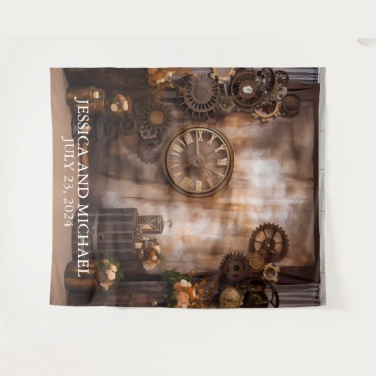 Steampunk Wedding Victoriaans Industriële achtergr Wandkleed (Voorkant (horizontaal))