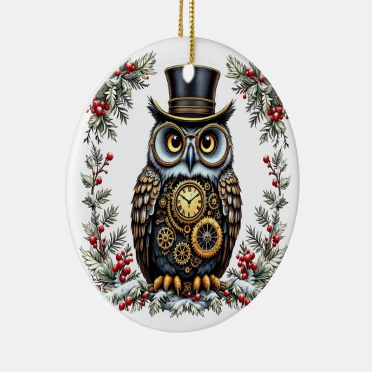 Steampunk Weihnachts-Eule Keramisch Ornament (Rechts)