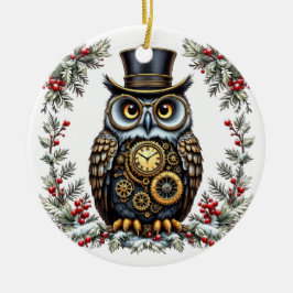 Steampunk Weihnachts-Eule Keramisch Ornament