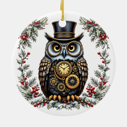 Steampunk Weihnachts-Eule Keramisch Ornament (Achterkant)