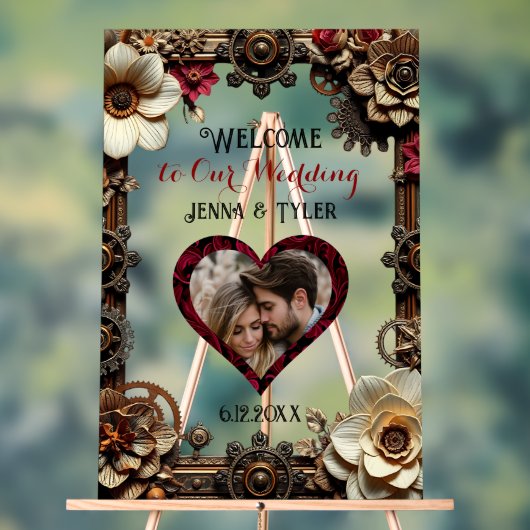 Steampunk Welkom op onze bruiloft gepersonaliseerd Acryl Bord (Neutraal)