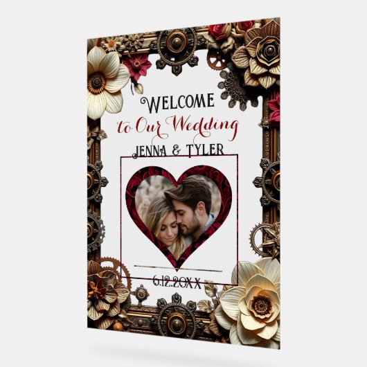 Steampunk Welkom op onze bruiloft gepersonaliseerd Acryl Bord (Hoek)