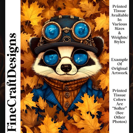 Steampunk Whimsy Schattige Racoon Herfst T2 Decoup Tissuepapier