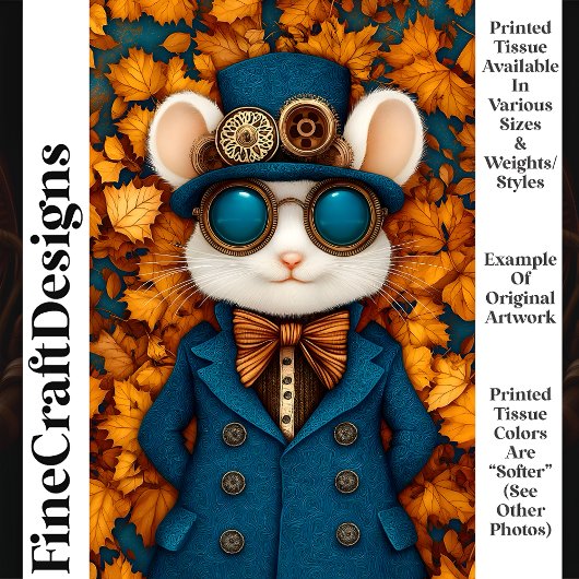 Steampunk Whimsy Schattigee Witte Muis T3 Decoupag Tissuepapier
