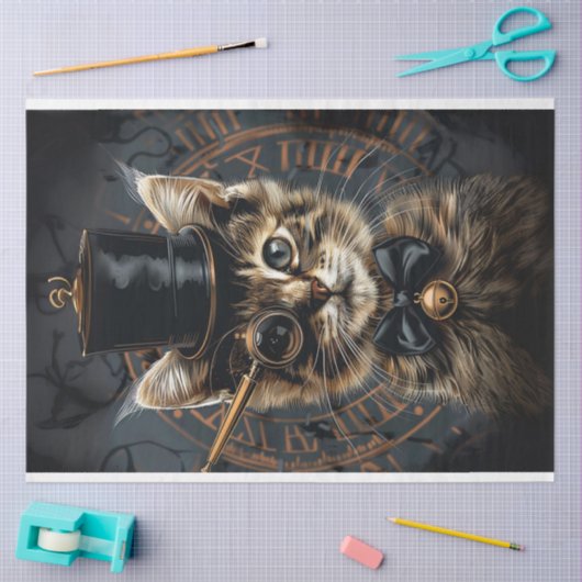 Steampunk Whiskers Kitten Decoupage Tissuepapier (Craft)