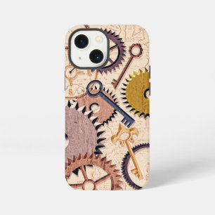 Steampunk wielen, tandwielen, sleutels, oude kaart iPhone 13 mini hoesje