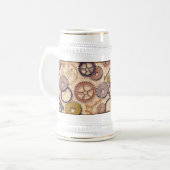 Steampunk Wielen, tandwielen, sleutels, oude steen Bierpul (Voorkant links)