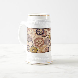 Steampunk Wielen, tandwielen, sleutels, oude steen Bierpul