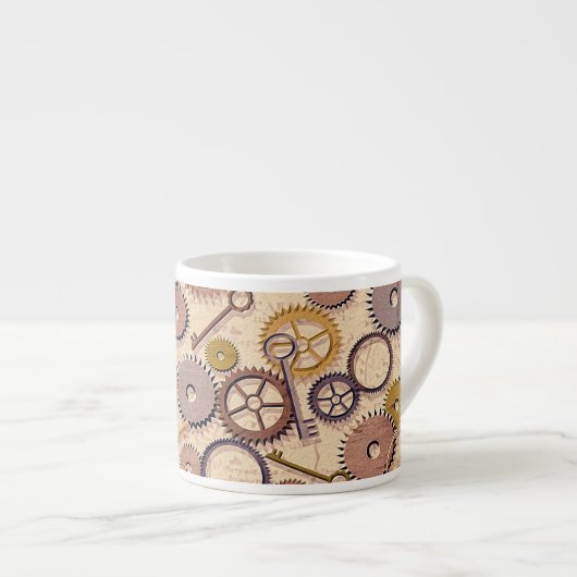 Steampunk Wielen, tandwielen, sleutels, oude steen Espresso Kop (Voorkant rechts)