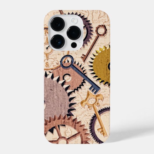 Steampunk Wielen, tandwielen, sleutels, oude steen iPhone Hoesje (Achterkant)