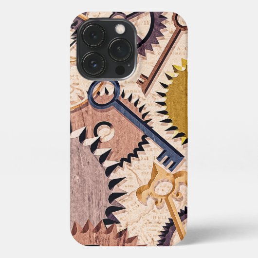 Steampunk Wielen, tandwielen, sleutels, oude steen iPhone Hoesje (Achterkant)