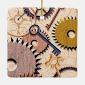 Steampunk Wielen, tandwielen, sleutels, oude steen Keramisch Ornament (Achterkant)