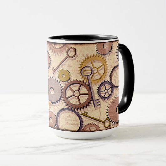 Steampunk Wielen, tandwielen, sleutels, oude steen Mok (Voorkant rechts)