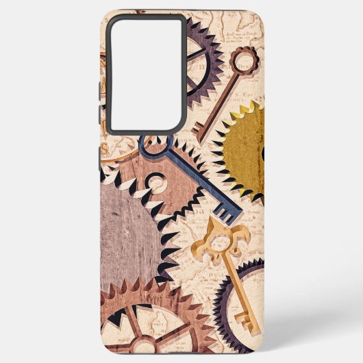 Steampunk Wielen, tandwielen, sleutels, oude steen Samsung Galaxy Hoesje (Achterkant)
