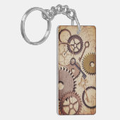 Steampunk Wielen, tandwielen, sleutels, oude steen Sleutelhanger (Voorkant Links)