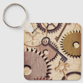 Steampunk Wielen, tandwielen, sleutels, oude steen Sleutelhanger (Voorkant)