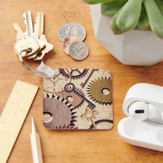 Steampunk Wielen, tandwielen, sleutels, oude steen Sleutelhanger (Bureau)