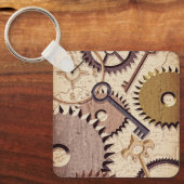 Steampunk Wielen, tandwielen, sleutels, oude steen Sleutelhanger (Voorkant)