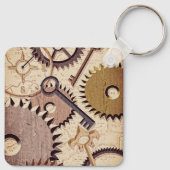 Steampunk Wielen, tandwielen, sleutels, oude steen Sleutelhanger (Achterkant)