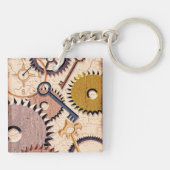 Steampunk Wielen, tandwielen, sleutels, oude steen Sleutelhanger (Achterkant)