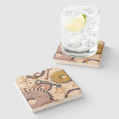 Steampunk Wielen, tandwielen, sleutels, oude steen Stenen Onderzetter (Zijkant)