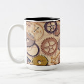 Steampunk Wielen, tandwielen, sleutels, oude steen Tweekleurige Koffiemok (Links)