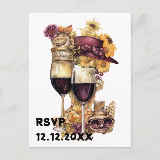 Steampunk wijn rsvp briefkaart (Voorkant)
