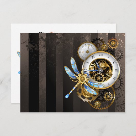 Steampunk-wijzerplaten met dragonfly aankondigingskaart (Voorkant / Achterkant)