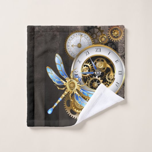 Steampunk-wijzerplaten met dragonfly bad handdoek (Wasdoekje)