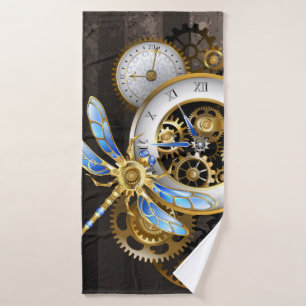 Steampunk-wijzerplaten met dragonfly badhanddoek