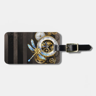 Steampunk-wijzerplaten met dragonfly bagagelabel