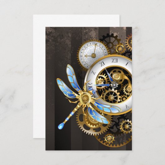 Steampunk-wijzerplaten met dragonfly bedankkaart (Voorkant / Achterkant)