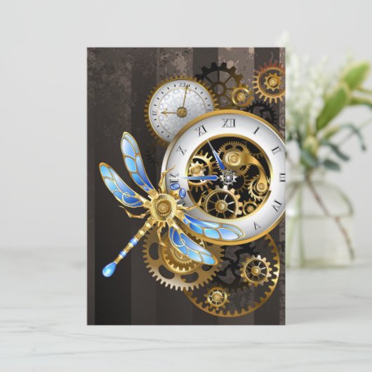Steampunk-wijzerplaten met dragonfly bedankkaart (Staand voorkant)